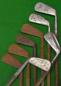 8x various irons: Maxwell 1 iron, D Anderson St. Andrews mid iron, Gibson Kinghorn flanged soled