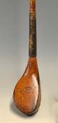 Early R Forgan St Andrews heavily bulged golden beech wood driver c.1890 - showing makers mark and