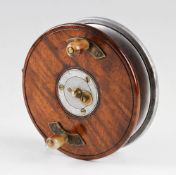 D Slater Newark Wallis Zephyr mahogany and alloy combination star back reel, 4.25