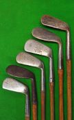 6x various niblicks, m/niblicks and mashies - Jas Stephens mashie niblick, J B Halley well lofted
