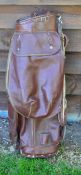 Fine and solid large leather tournament golf bag - with travel/carry hood, large full length pocket,
