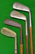 J.H Taylor Jigger and 3 others (4) - Hawkins Never Rust wide soled mashie niblick, Fife Golf Co