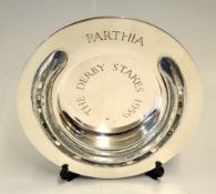 Unique 1959 Derby Winner polished racing plate mounted on a Silver Dish -silver dish engraved 
