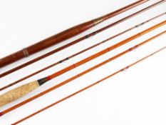 2x assorted early fly rods - 9ft 3pc split cane with agate butt and tip guides ( tip slightly bowed)