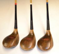 3x early Robert T (Bobby) Jones signature woods - all with coated steel shafts to incl driver, no