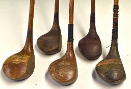 5x assorted woods: large head spoon stamped to the sole Cochranes Exhibition model, Geo Smith to the