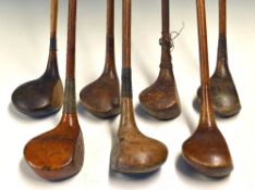 7x assorted woods: light stained unnamed left hand Bulldog Baffy, dark stained Parfinder spoon