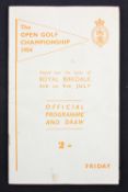 1954 Official Open Golf Championship programme - played at Royal Birkdale for the final day c/w draw