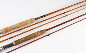 2x split cane trout fly rods - Allcocks Leander 9ft 4in 2pc split cane with an additional tip 2