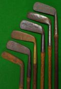 6x assorted putters - Eureka Gem, Wry neck putter, brass blade and 3 others (3 with grips)