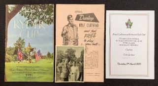 1953 Official Ryder Cup golf programme, draw sheet and photograph some signed - played Wentworth