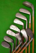 Assorted Golf Clubs (10) - incl 2x niblicks, mashie niblick stamped Suxes, Winton 2 iron, Mussel