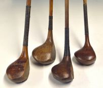 4x interesting woods: a wooden cleek with metal face and sole insert stamped Cuirass, James Braid