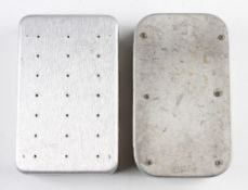 2x Alloy fly and bait boxes - Perrine dry fly box c/w 40 various flies and lures and Wheatley