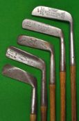 5x assorted putters: A H Scott, Elie POWF concentric back Gem; Winton Flanged sole straight blade,