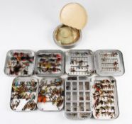 Collection of 5 various alloy clip/dry fly and cast tins and flies - incl Wheatley, W.R Pape, Alex