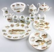MacDonald Fine Bone China fish ware: 14x pieces Coffee pot, teapot, milk jug, water jug, salt &