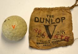 Rare Dunlop V flat shallow round circles golf ball and makers original golf ball sack - stamped with