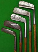 5x assorted metal putters: Including a Gem model for the Liverpool school of golf no grip,