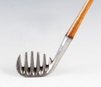 Fine and rare Brown's Patent smooth face water iron - with a 6x prong face, a good clear oval makers