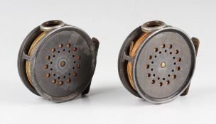 2x Hardy Bros The Perfect Dup Mk.II alloy trout fly reels - both 3 1/8