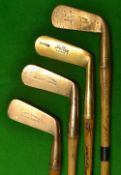 4x brass/gun metal straight blade putters - 3x Centre Balance and a J. B Halley round back