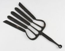 Early wrought iron eel spear - with 5 serrated blades overall 16