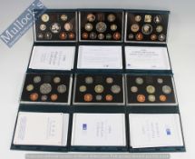 Royal Mint Proof Coin Set: To include cased sets 1993, 1994, 1995, 1996, 1998, 1999 all in green