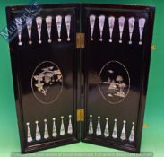 Fine Chinese Chess / Backgammon Board - Large wooden black lacquered playing board with inlaid