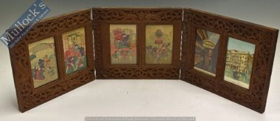 Tri-Folding Oriental Design Photo Frame with carved oriental design to border and includes 4x