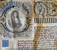 Fine Portrait of King William III On This Exemplification Of Recovery 1695 -Derbyshire Property Of