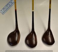 3x Modern Classic Robert T (Bobby) Jones Spalding Persimmon Head Wood Golf Clubs – Nos 1.2.3 all