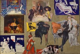 Interesting Scrap Album containing 100s of Advertisements and Prints all cut and laid to the textile