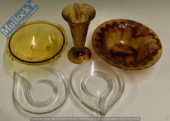 Glass Assortment to include George Davidson Amber Glass Vase Pattern No51, measures 19cm approx.