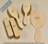 Late 19th Century Table Dressing Set to include hand mirror and four brushes, all solid ivory backed