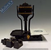 Counter Weight Scales with Henry Pooley & Son Porcelain Plate – the plate marked Henry Pooley &