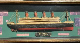 Large Modern Display of the RMS Titanic: Resin flat back 3D model mounted in a deep frame with