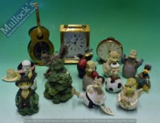 3x Carriage Clocks Two 7 Jewels Swiza clocks one shaped has a guitar together with a selection of