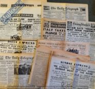 WWII Original Newspapers of Various dates between 1939-1945, covering French defeat, Blitz, Hong