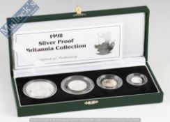 1998 Royal Mint Silver Proof Britannia collections: To consist of 20p, 50p, £1, £2 all in .925