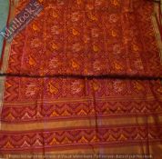 India – Early Patola with Gold Border hand made in red with decorative pattern, measures 5mx115cm