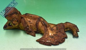 Indian Lady Figurine - Made from wood having a gilt finish with some inlaid stones 33cm long