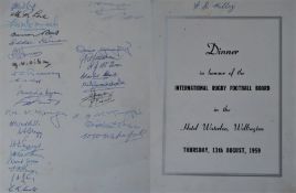 Rare 1959 Fully Signed International Rugby Board Dinner Menu: Really interesting and in good