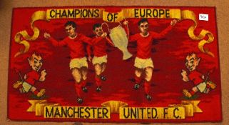 Large 1968 Champions of Europe woven rug size 1.24metres x 0.7 metre featuring the trophy, United
