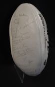 Signed Rugby Ball: A white full size Tuftex ball, apparently originally signed by Leicester