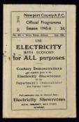 1945/1946 War League Newport County v West Bromwich Albion football programme 6 April 1946 at