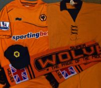 1970s Wolverhampton Wanderers - short sleeved, size L Derek Parkin autograph, plus 2011/2012