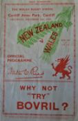 Scarce 1935 Wales v New Zealand Rugby Programme: The 16 pp Cardiff Arms Park issue for this famous