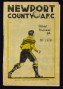 1946/1947 Newport County v Bury Div. 2 match 24 May 1947 at Somerton Park football programme.