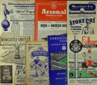 Manchester United away football programmes to include 1951/52 Tottenham Hotspur, Fulham, 1952/53,